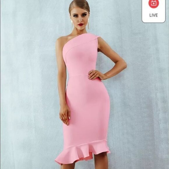 Chloe Bandage Dress One Shoulder Sleeveless Ruffles Party Mermaid white - Picture 7 of 12